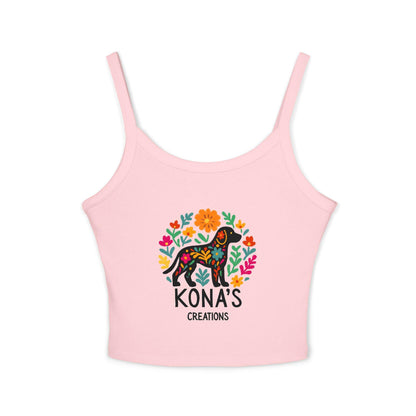 Floral Dog Logo Tank Top | Kona's Creations Cropped Spaghetti Strap