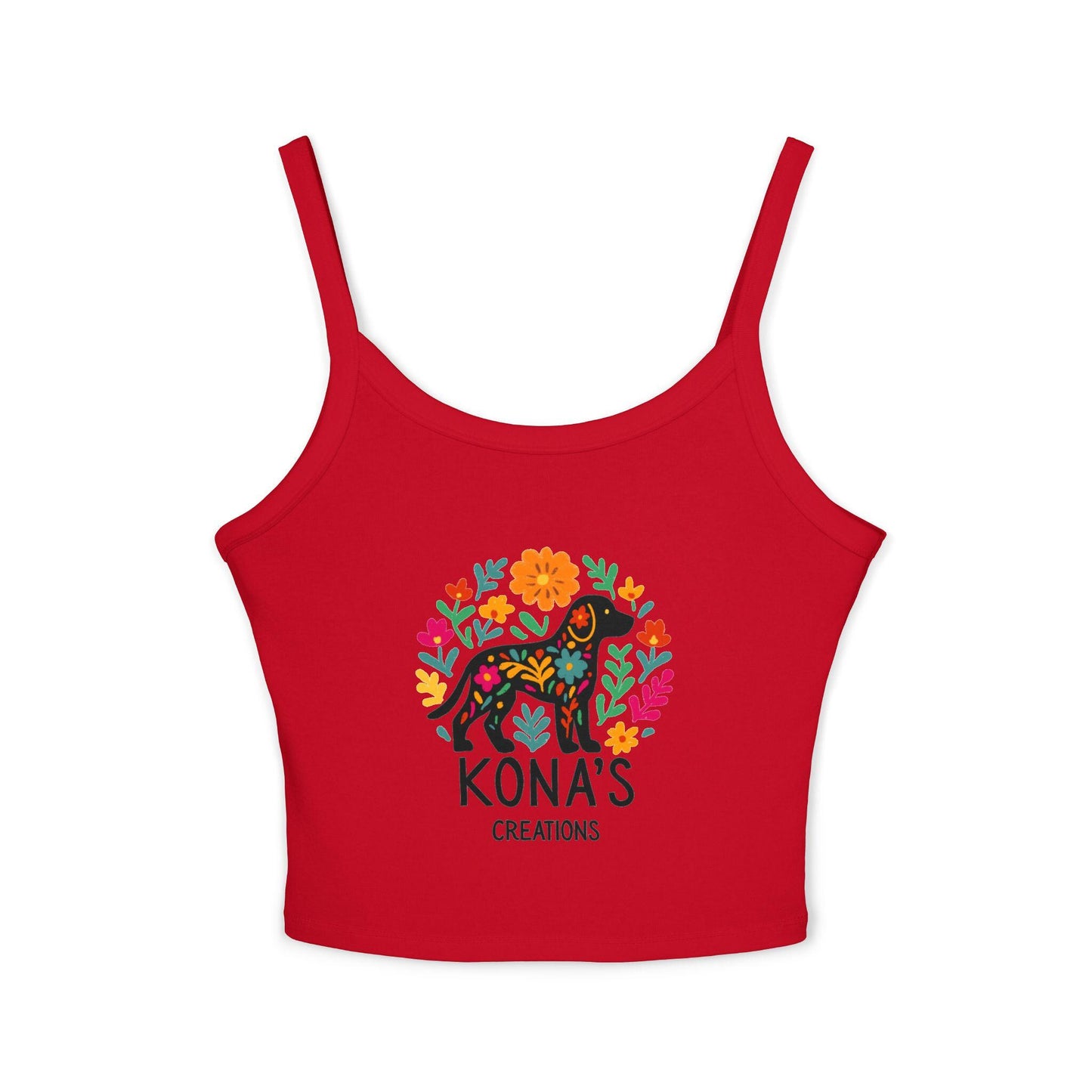 Floral Dog Logo Tank Top | Kona's Creations Cropped Spaghetti Strap