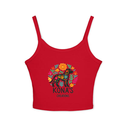 Floral Dog Logo Tank Top | Kona's Creations Cropped Spaghetti Strap